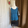 American Eagle Beaded Ruffled Boho Chic Teal Tiered Tank Top