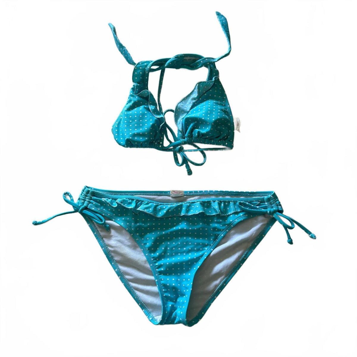 Y2K Xhilaration Blue Frilly Polka Dot Ruffled Bikini Set Size Large Coquette