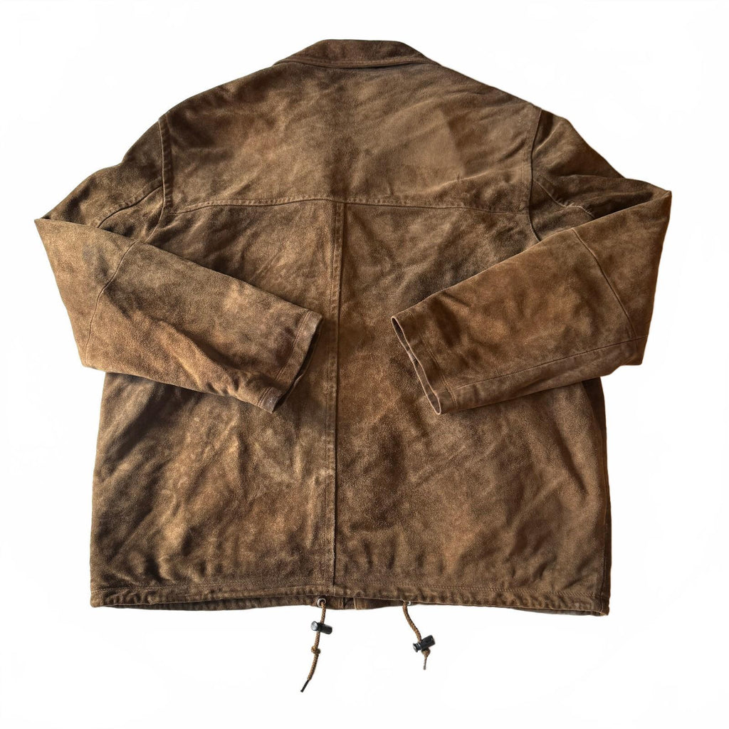Vintage 1990's J. Crew Men's Suede Leather Jacket Zip Button Drawstring Sz XL