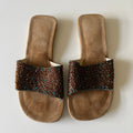 Beaded Slide Sandals Brown Turquoise Boho Vacation Made in India Flat Sz 7/36