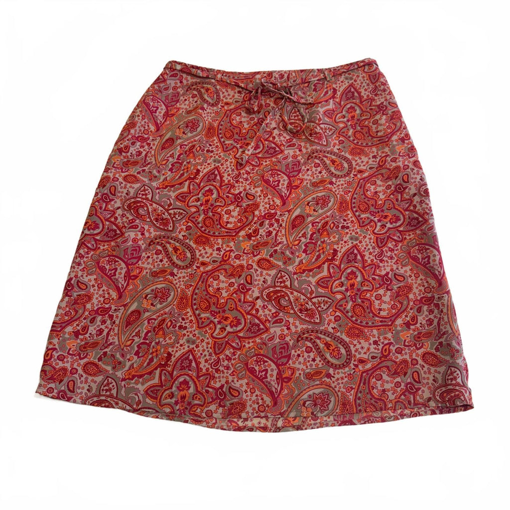 Vtg Apostrophe Women's Size 8 Red and Orange Paisley Tie Detail Coquette Skirt