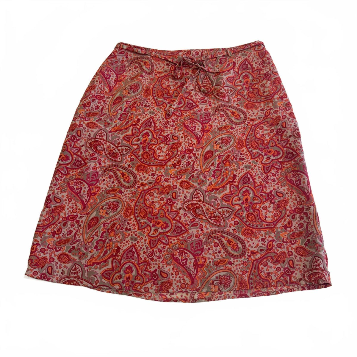 Vtg Apostrophe Women's Size 8 Red and Orange Paisley Tie Detail Coquette Skirt