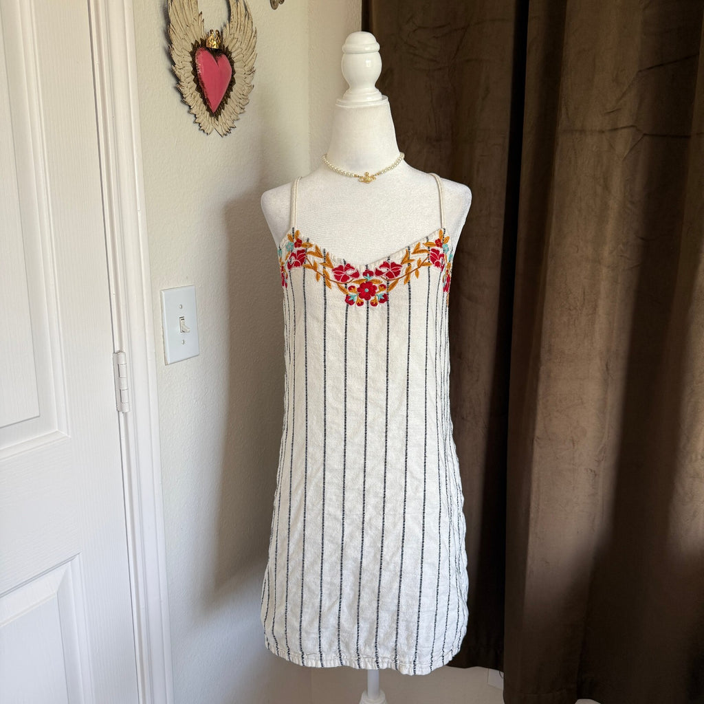 Bohemian World Market Lightweight Embroidered Striped Women's Mini Dress S/M