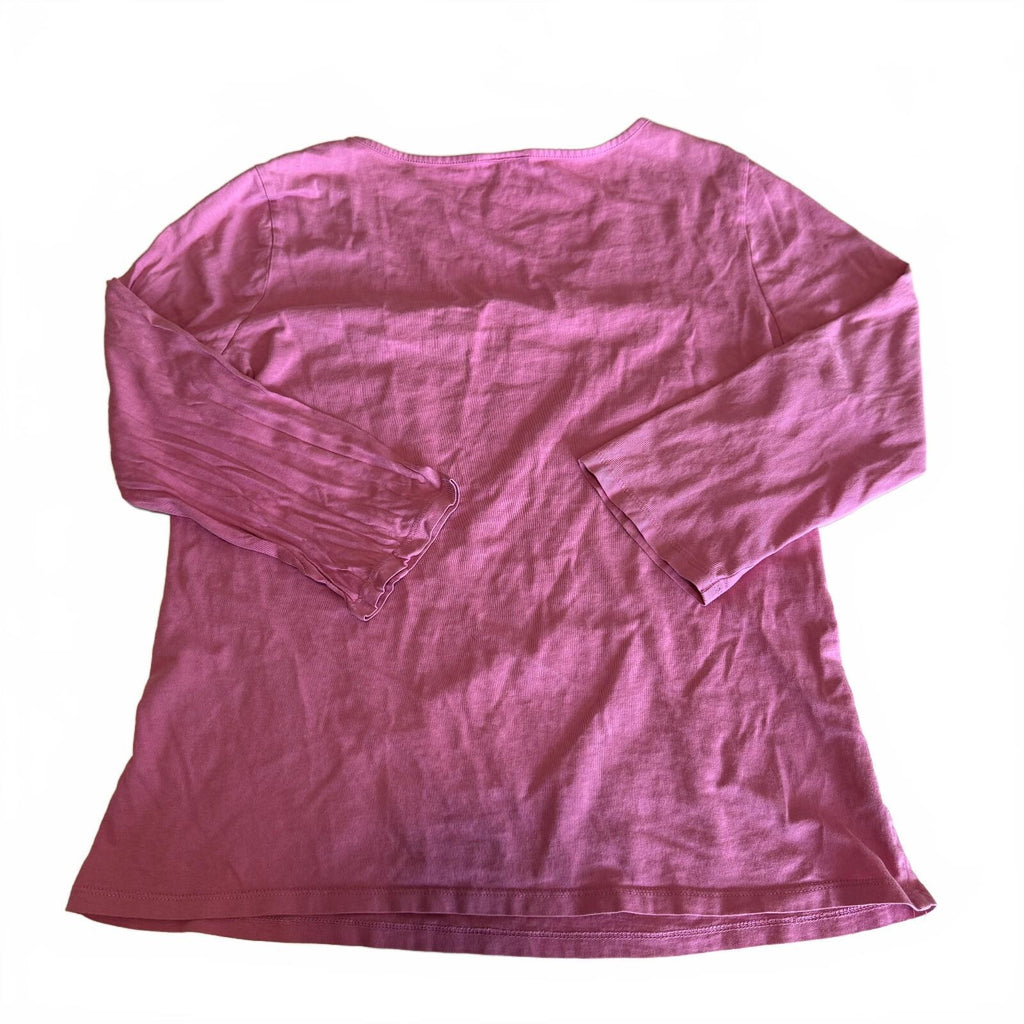 J. Jill Women's Medium Pink Long Sleeve Cotton Top with Floral Embroidery