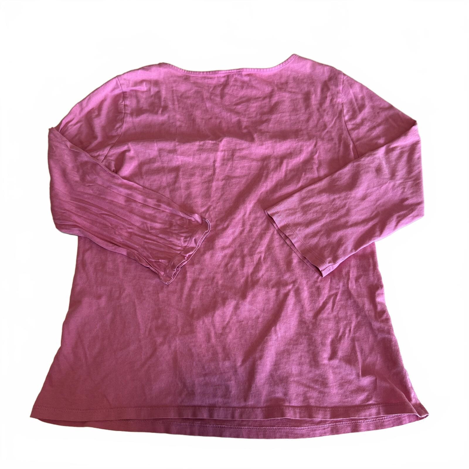 J. Jill Women's Medium Pink Long Sleeve Cotton Top with Floral Embroidery
