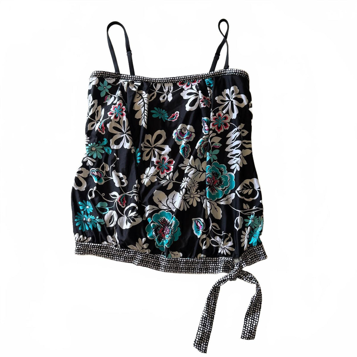 24th & Ocean Tankini Swimsuit Top Floral Hibiscus Flower Tie Detail Vacation