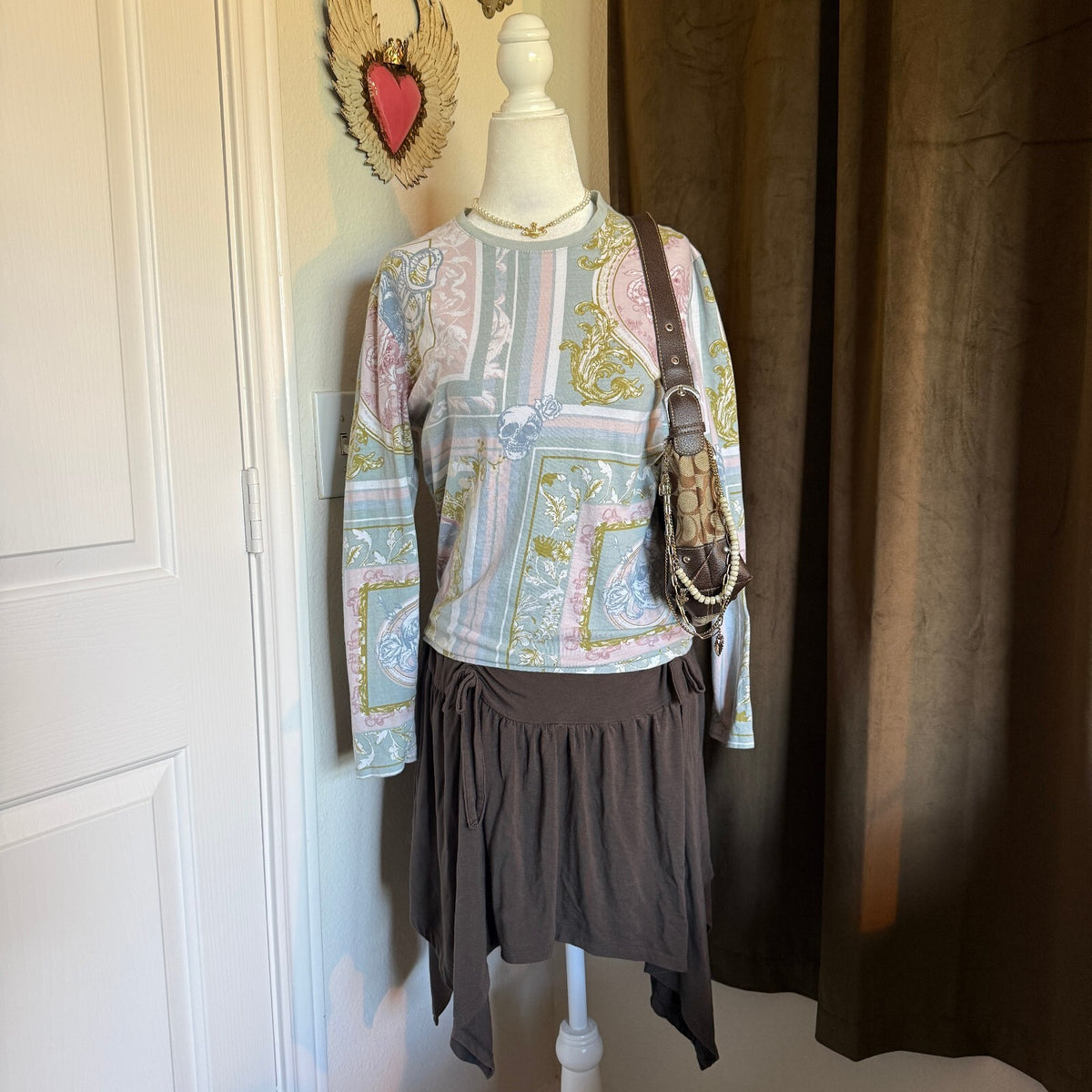 INC International Concepts Women's XS Long Sleeve Cotton Top with Pastel Pattern