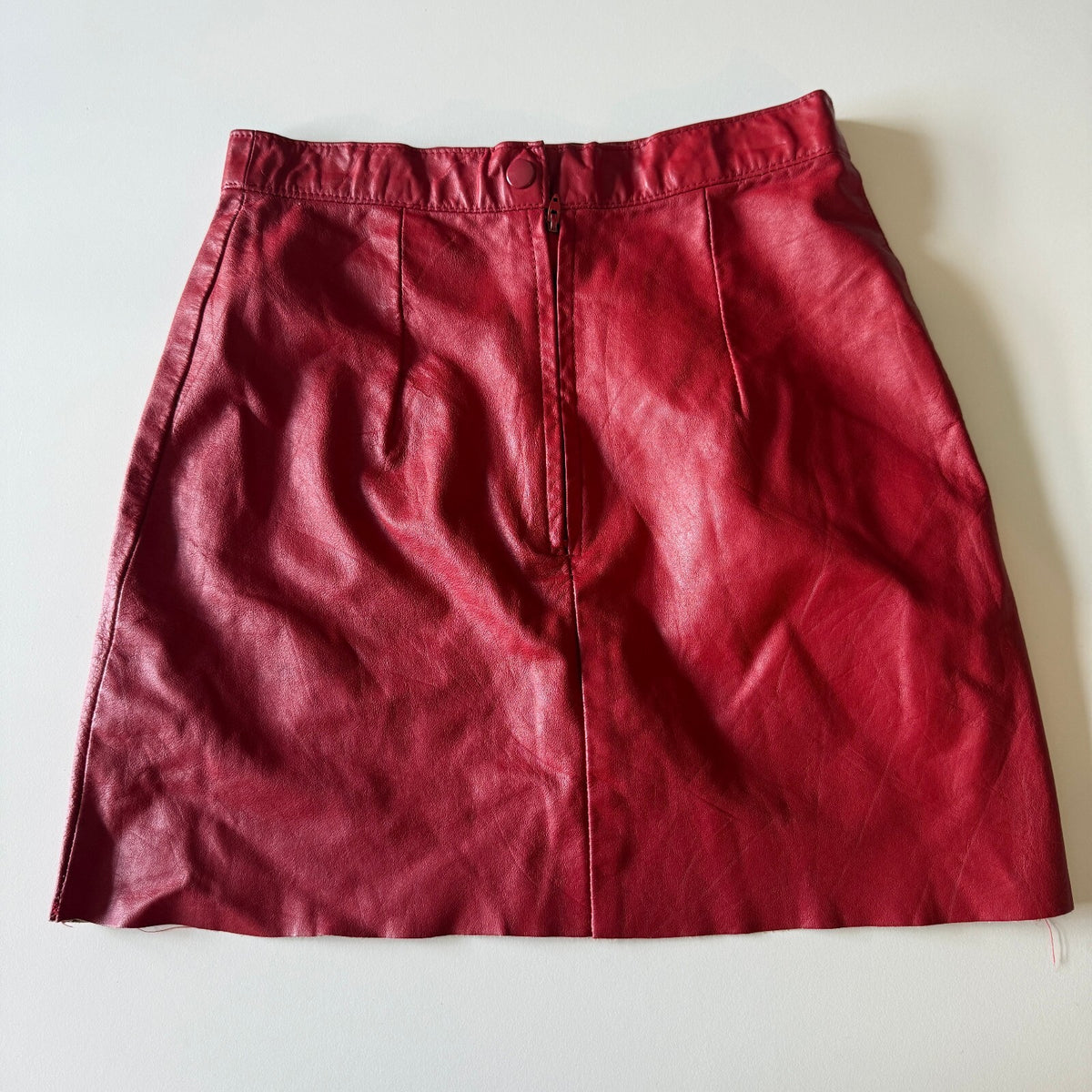 Vintage Anne-Gee Red Leather A-Line Mini Skirt Genuine Leather USA Made