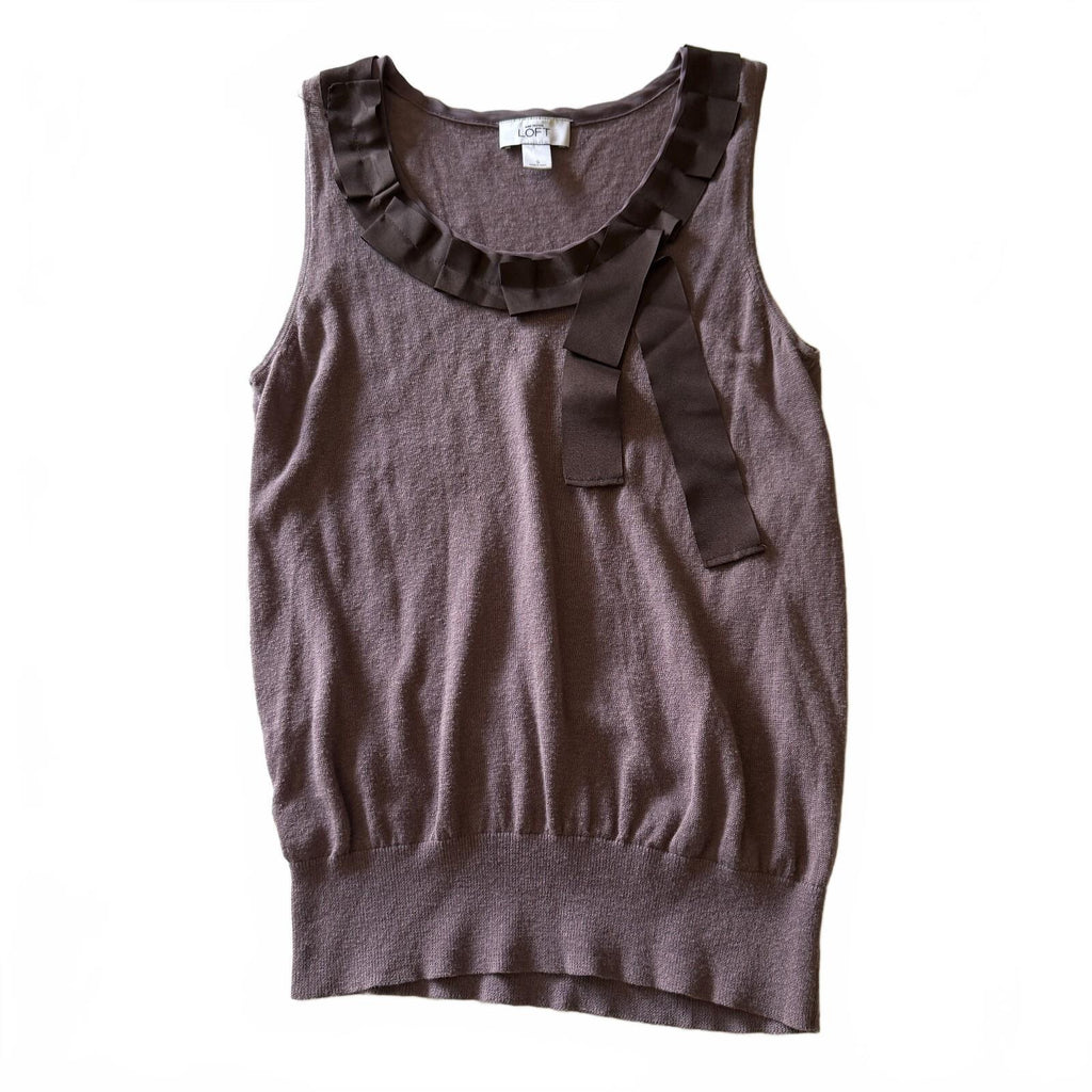 Loft Women's Coquette Tie Detail Sleeveless Blouse Soft Romantic Cotton Linen