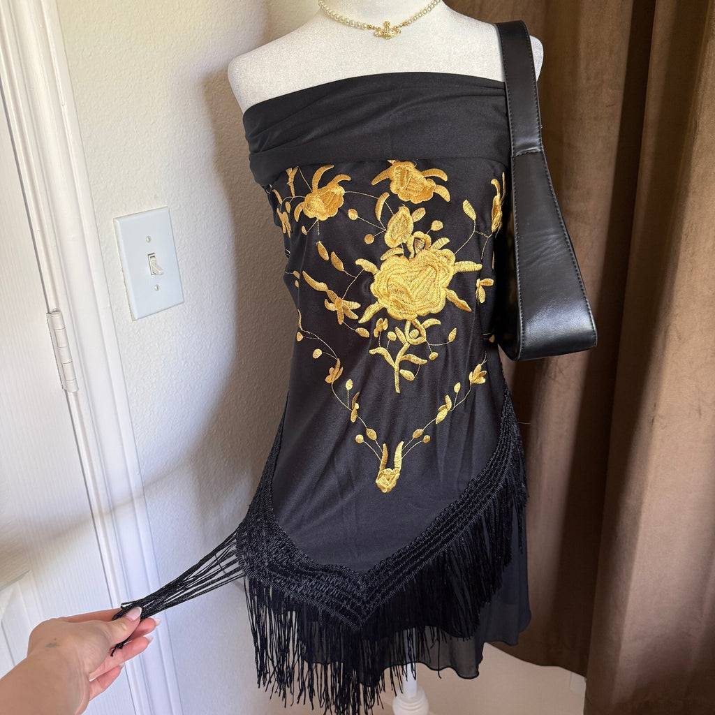 Piano Convertible Embroidered Scarf/Wrap/Shawl w/ Floral Applique Stevie Nicks