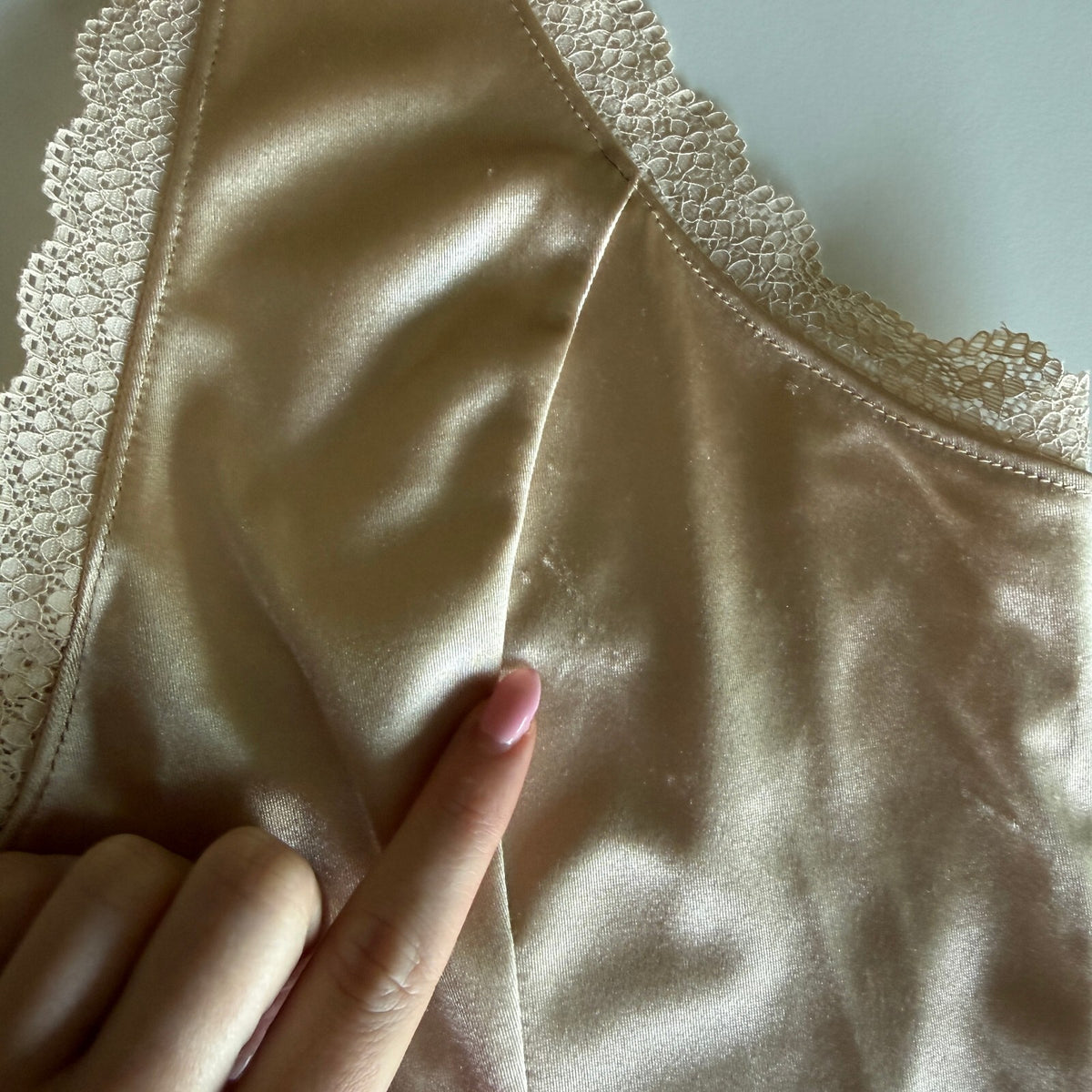 Satin Lace Trim Cami Halter Top Champagne Tie Detail Thirty Thirty LA Size Large
