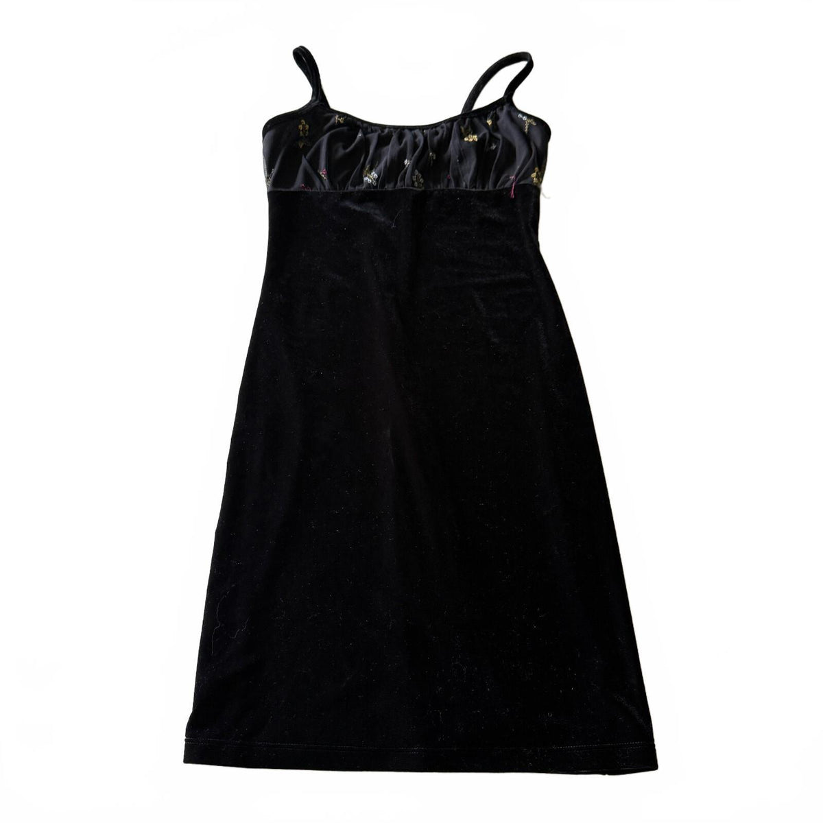 Vintage Rampage Y2K 1990s Black Velvet Slip Dress Floral Mesh Bodice Sz Small