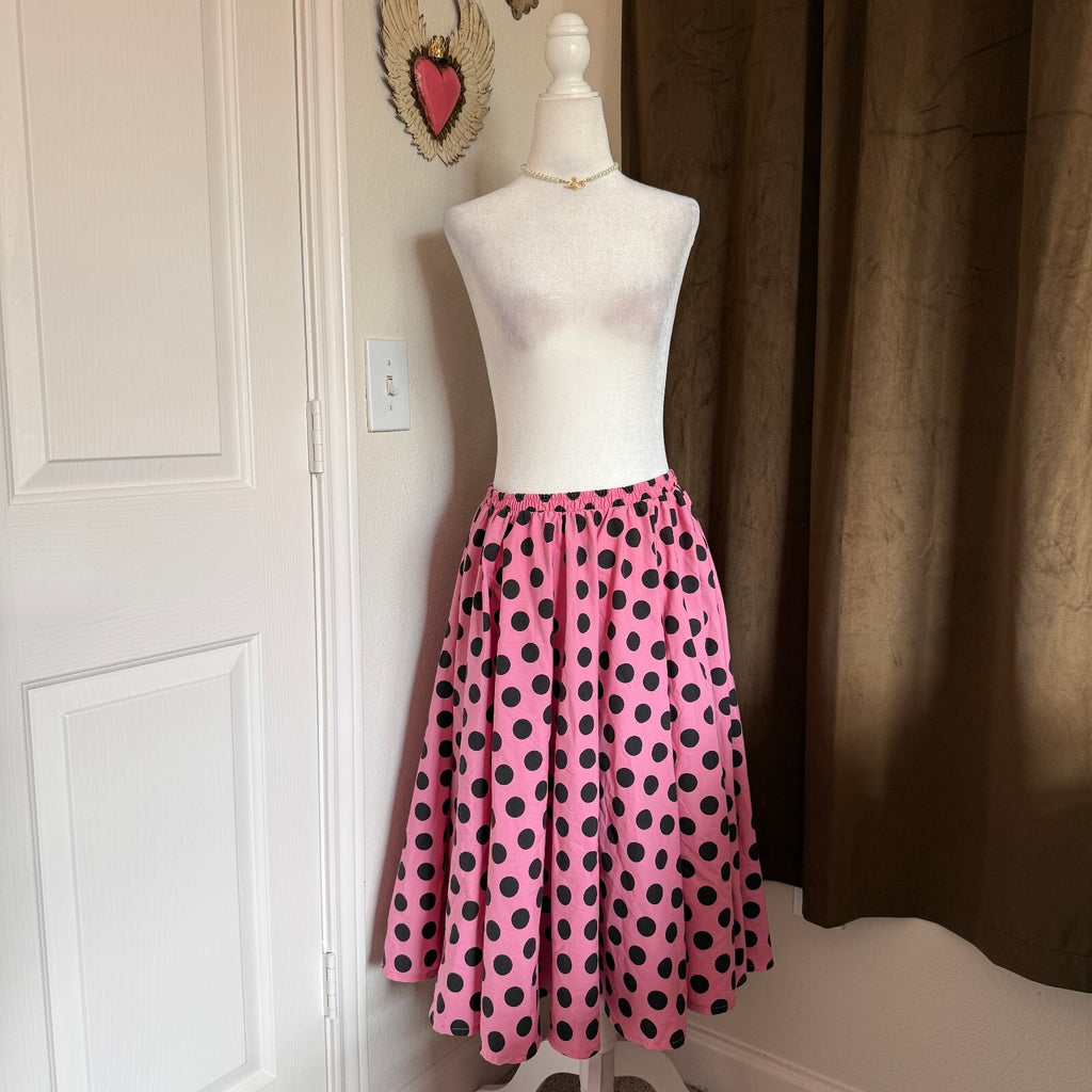 Vintage Pink & Black Polka Dot Women's Pleated Skirt No Size