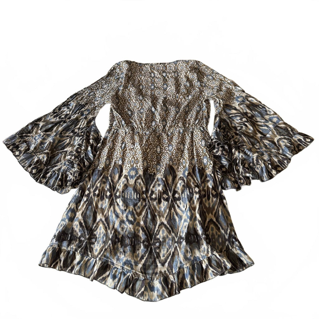 Sanctuary Silk Blend Bell Sleeve Women's Bohemian Mini Dress 70s Stevie Nicks