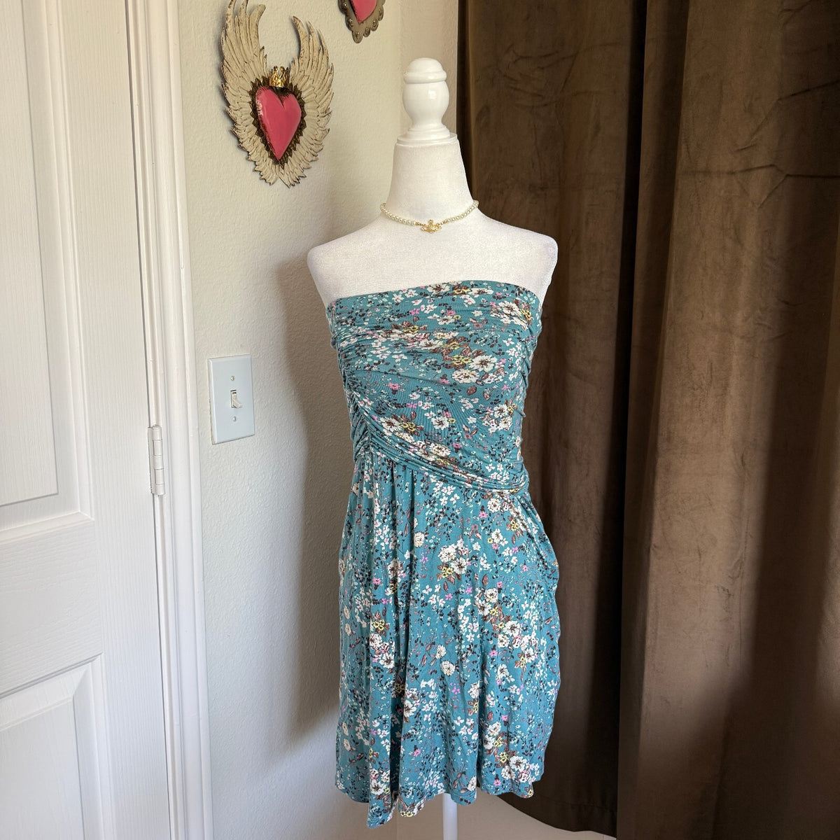 Women's Juniors SO by Kohl's Blue Floral Strapless Dress Size M