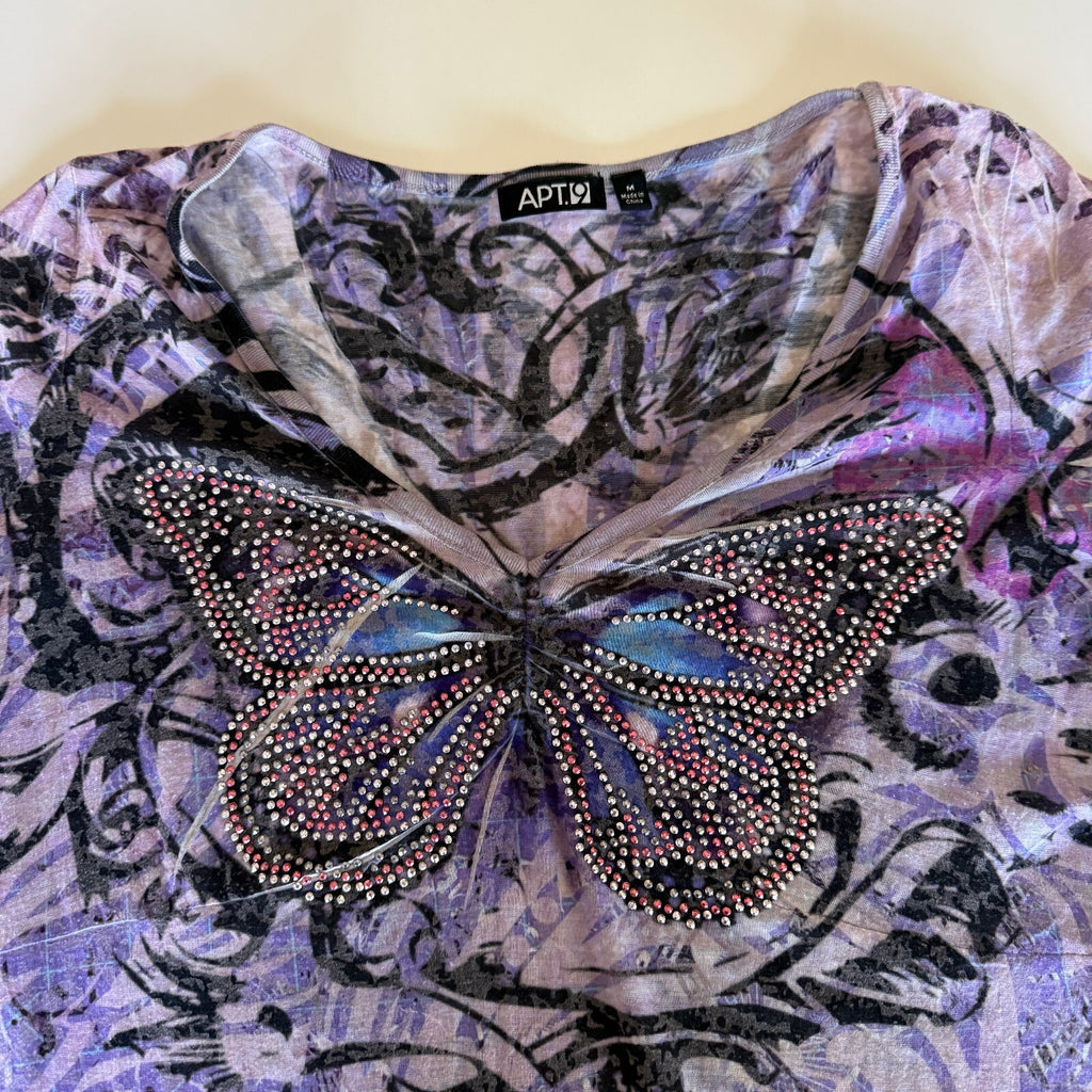 Y2K 90s Butterfly Rhinestone Fairycore Whimsical Apt. 9 Blouse 3/4 Sleeve