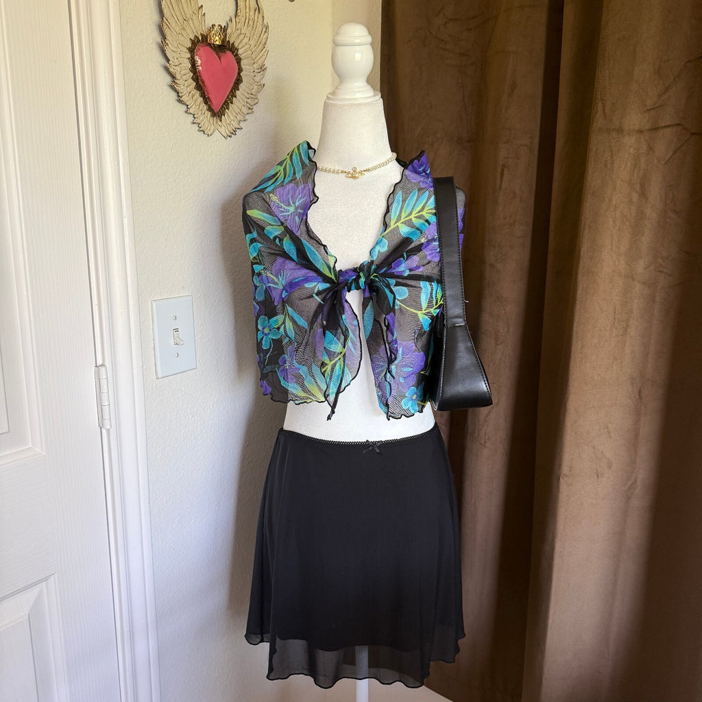 Vintage Catalina Sarong Scarf Wrap Floral Summer Layering Ruffled Hem