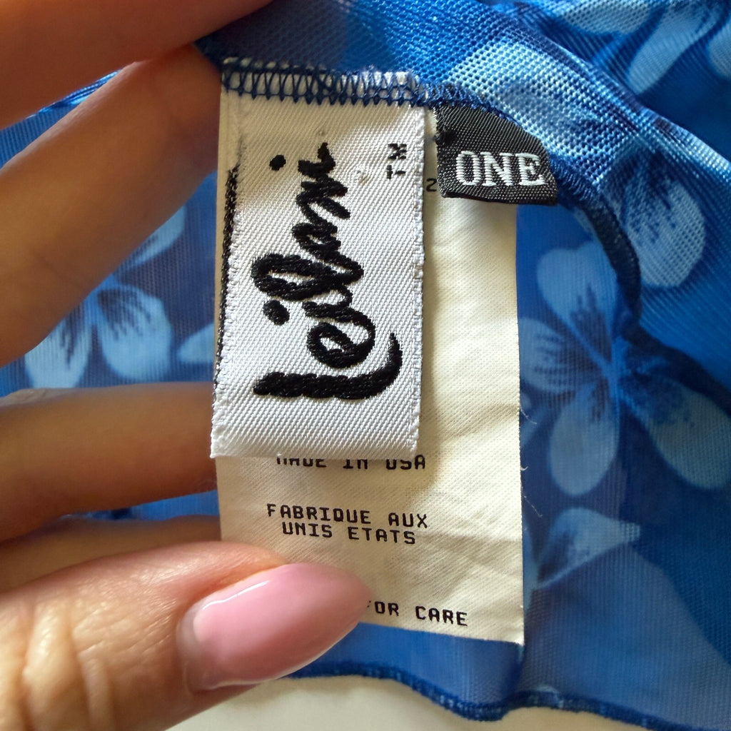 Vintage 1990s Leilani Coastal Beach Cover Up Floral Mesh Blue Sarong Vacation