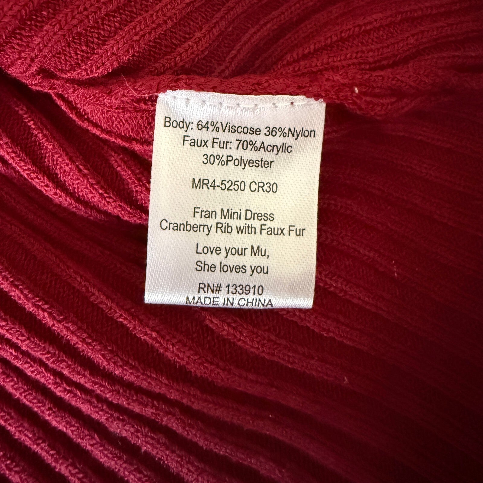 Show Me Your MuMu Fran Cranberry Mini Dress with Faux Fur Cuffs Sz Small