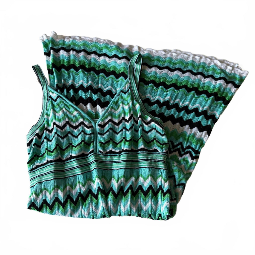 7th Ave New York & Co Chevron Printed Green Knit Midi Dress Women's Sz Large