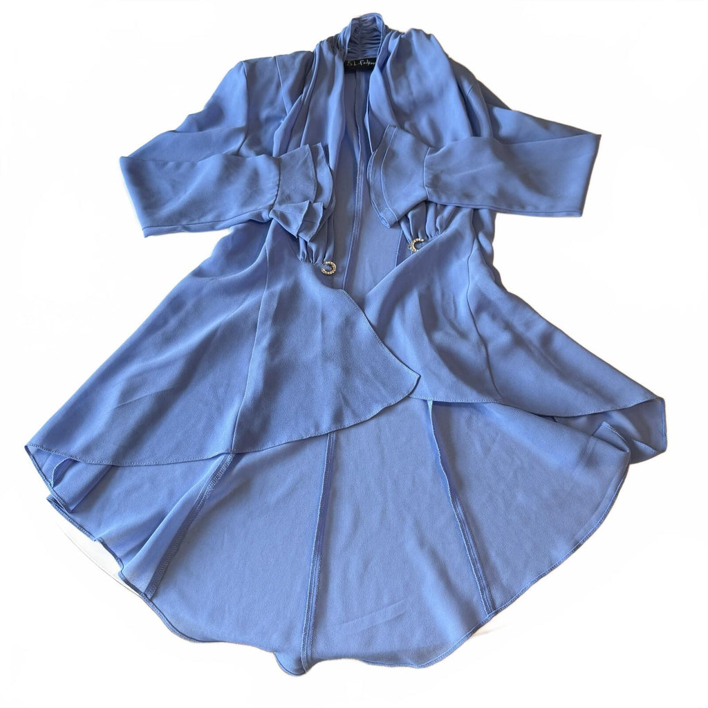 S.L. Fashions Periwinkle Chiffon Waterfall Jacket Rhinestone Ruffle Blingy Sheer