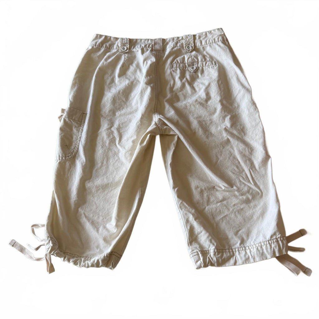 Gloria Vanderbilt Cream Cargo Capri Pants Embroidered Tie Hem Boho Y2K Sz 10