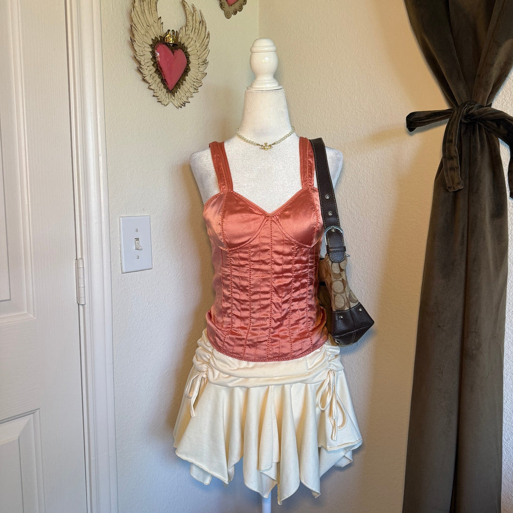 Salt & Pepper Y2K Peach Pink 100% Silk Corset Style Top Mermaid Coquette Girly
