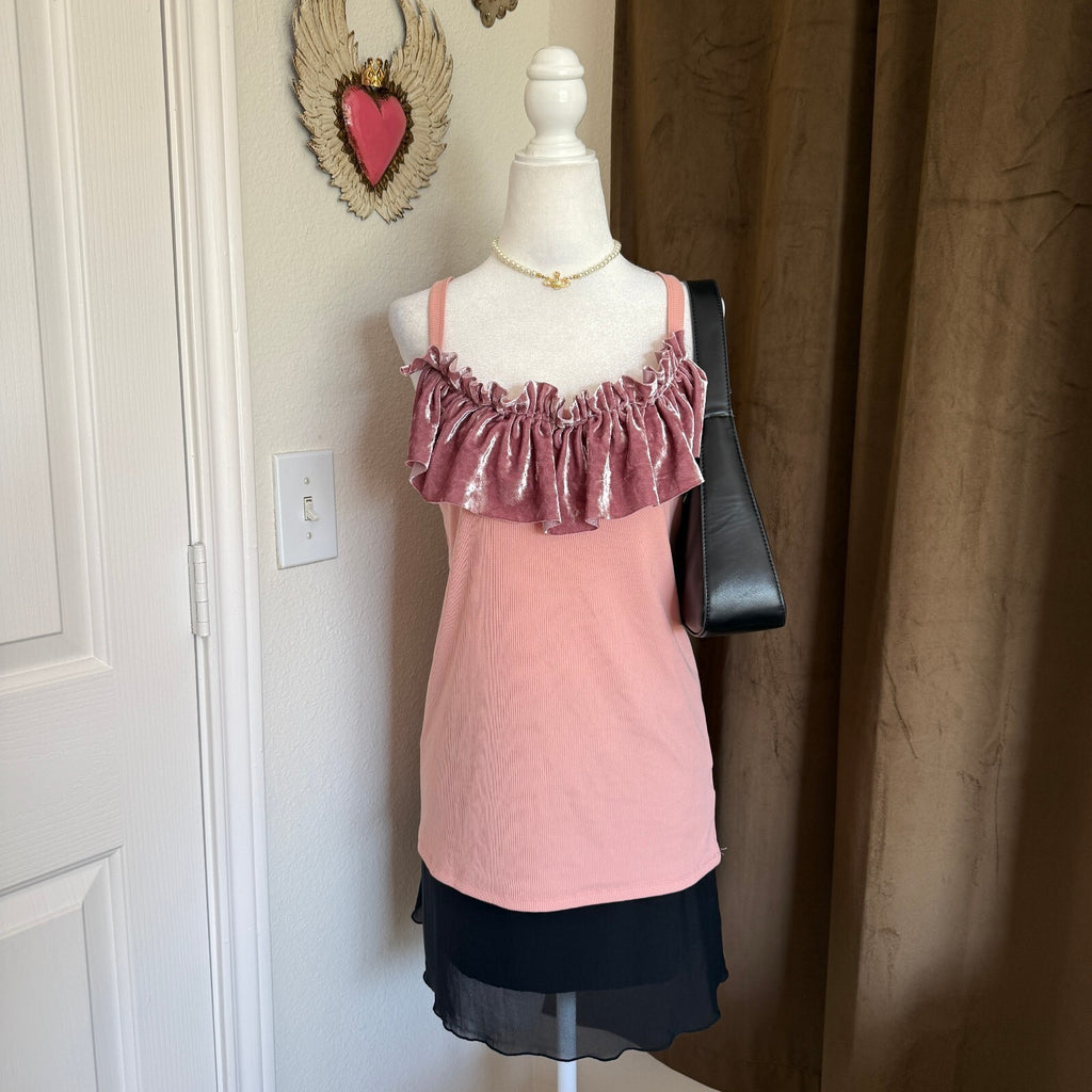 Flash Trash Texas Slow-Fashion Brand Ribbed Dusty Rose Ruffled Tank Top XXL