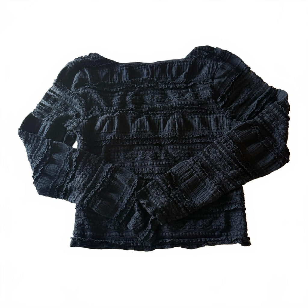 La Peche Sz M Black Textured Lace Crop Top Wrap V-Neck Goth Fairycore Coquette