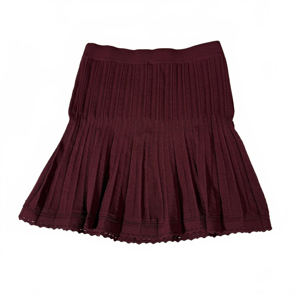 House of Harlow 1960 Knit Ruffled Hem Burgundy Mini Skirt Fall Winter Cozy Sz M