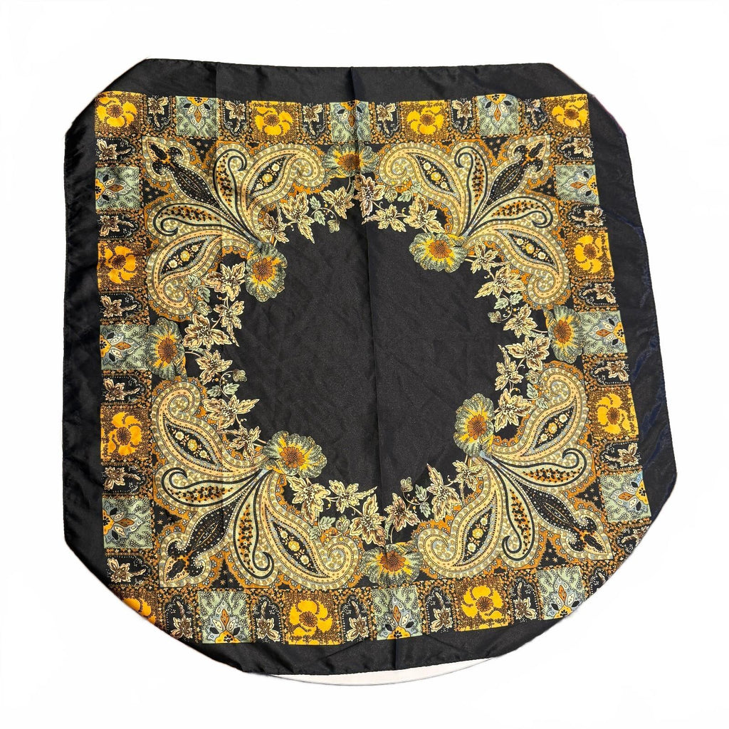 Black and Gold Paisley Pattern Bohemian Polyester Square Convertible Scarf