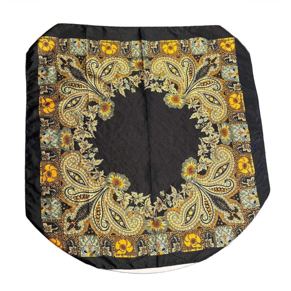 Black and Gold Paisley Pattern Bohemian Polyester Square Convertible Scarf