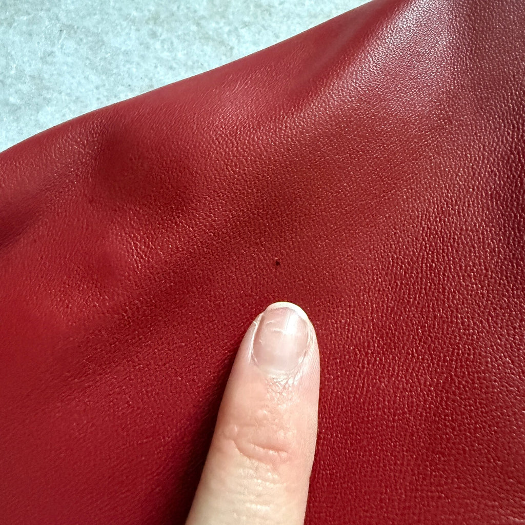 thriftalina Vintage Y2K Cherry Red Genuine Leather Moto Jacket Double Zip