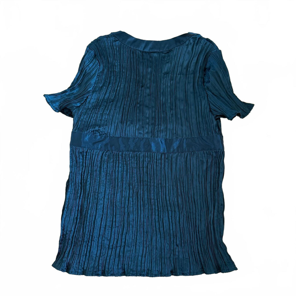 Apt 9 Plisse Blue Pleated Short Sleeve V-Neck Blouse Mermaid Office School