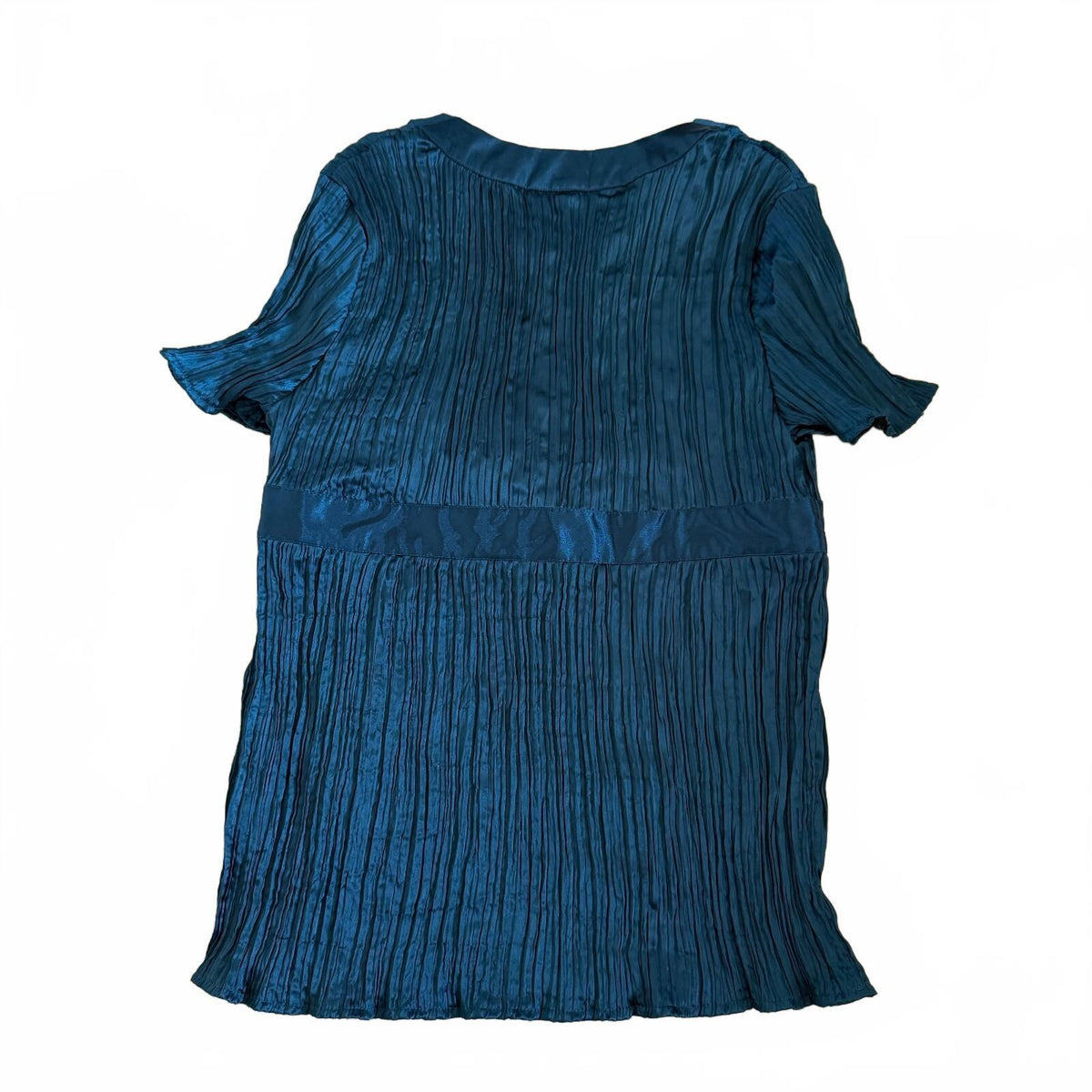 Apt 9 Plisse Blue Pleated Short Sleeve V-Neck Blouse Mermaid Office School