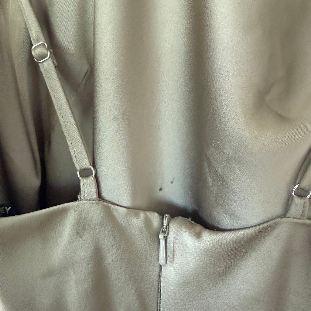 Birdy Grey Sage Green Satin Cowl Neck Slit Maxi Dress Lisa Shiny Bridesmaid XS