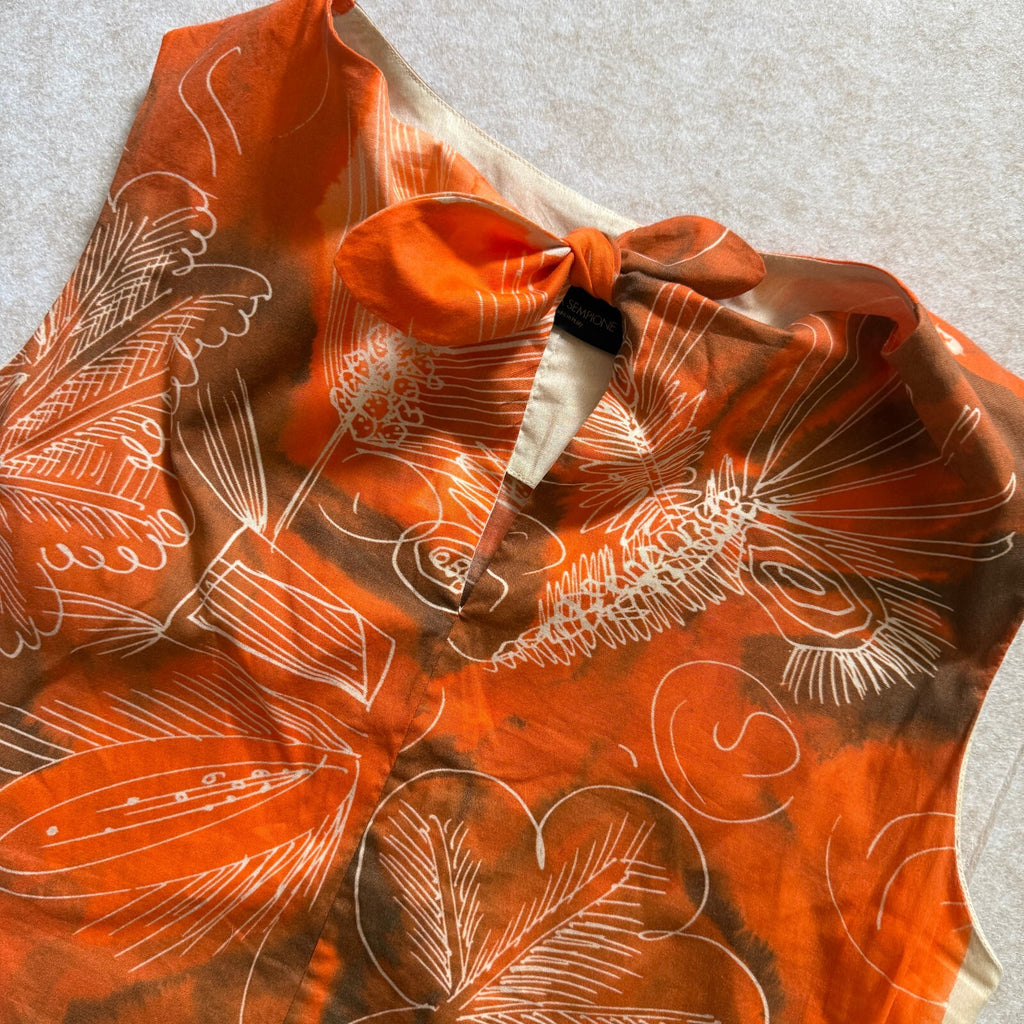 thriftalina Piazza Sempione Italy Floral Abstract Graphic Sleeveless Tie Detail Blouse
