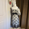 White House Black Market Black Lace Overlay Strapless Dress Bow Detail Sz 6