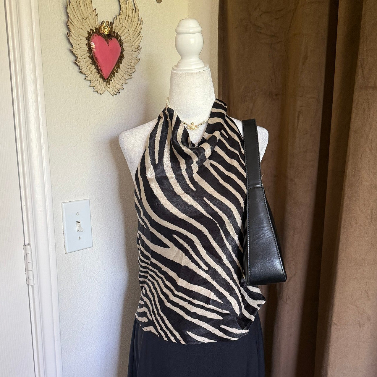 H&M NWT Zebra Print Cowl Neck Silky Top Funky Fran Fine Y2K Inspired