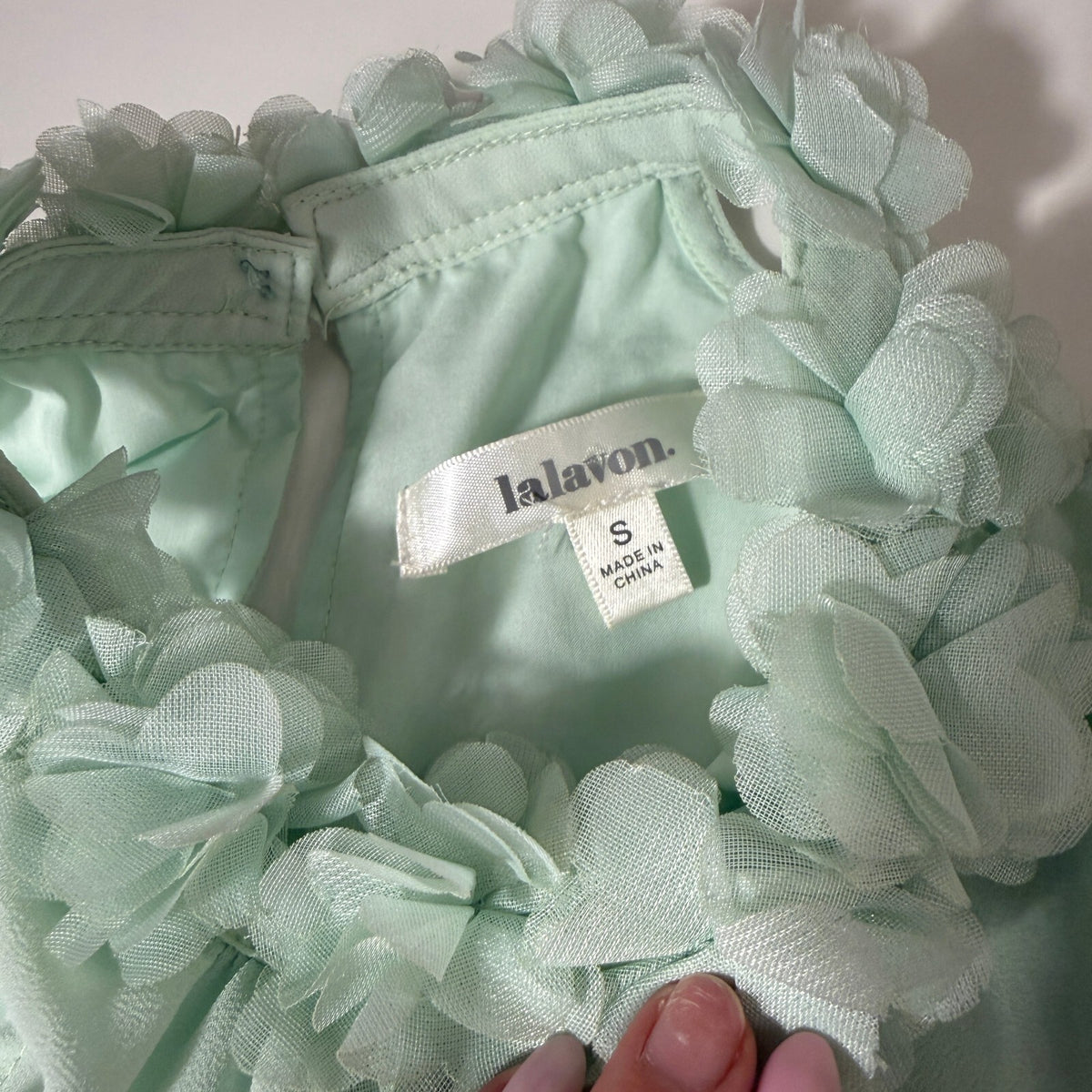 Lalavon Turquoise Mermaid Light Blue Frilly Floral Neckline Coquette Tank Top