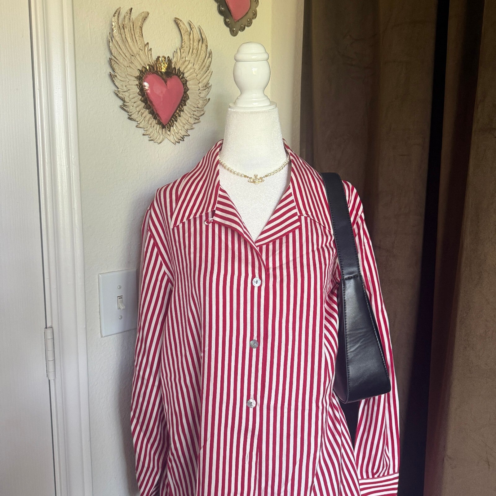 Valerie Stevens II Women's Red and White Vertical Stripe Silk Blouse Size 18W