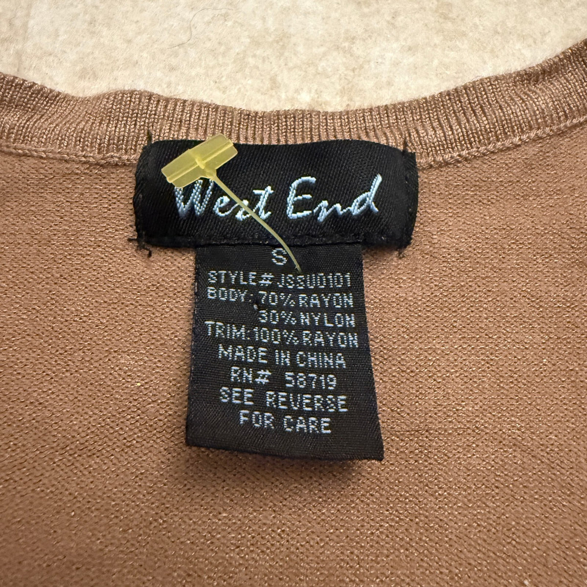 West End Brown Rayon Nylon Blend Long Sleeve Sweater with Crochet Trim, Size S