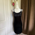 Vintage Rampage Y2K 1990s Black Velvet Slip Dress Floral Mesh Bodice Sz Small