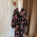 Zara Black and Pink Floral Crushed Velvet Robe with Belt