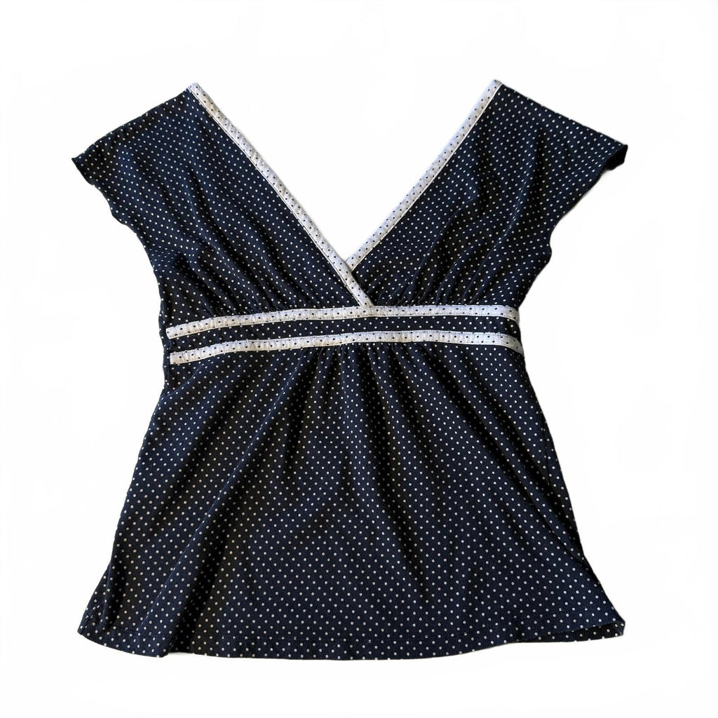 Charlotte Russe Y2K Polka Dot Wrap Blouse Girly Coquette Feminine Sz Medium