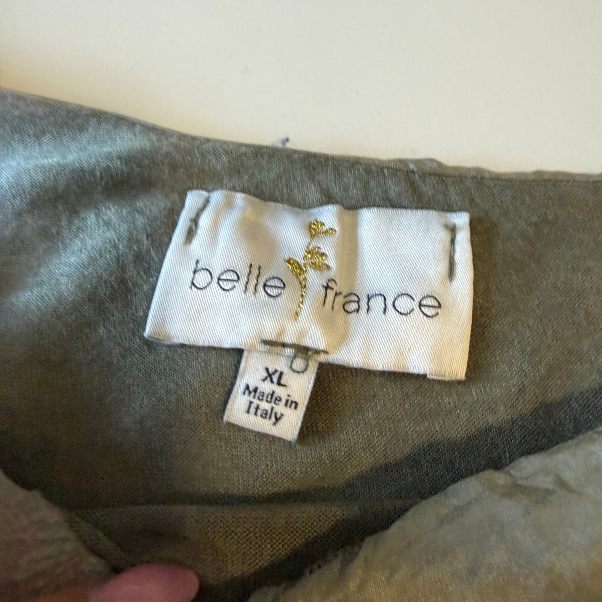 Belle France Silk Lined Sage Floral Whimsical Boho Blouse Made in Italy Sz XL