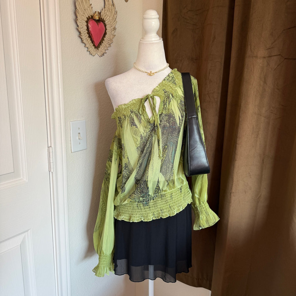 Vintage 1990s/Y2K Elizabeth Arden B Women's Slouchy Boho Printed Blouse Large