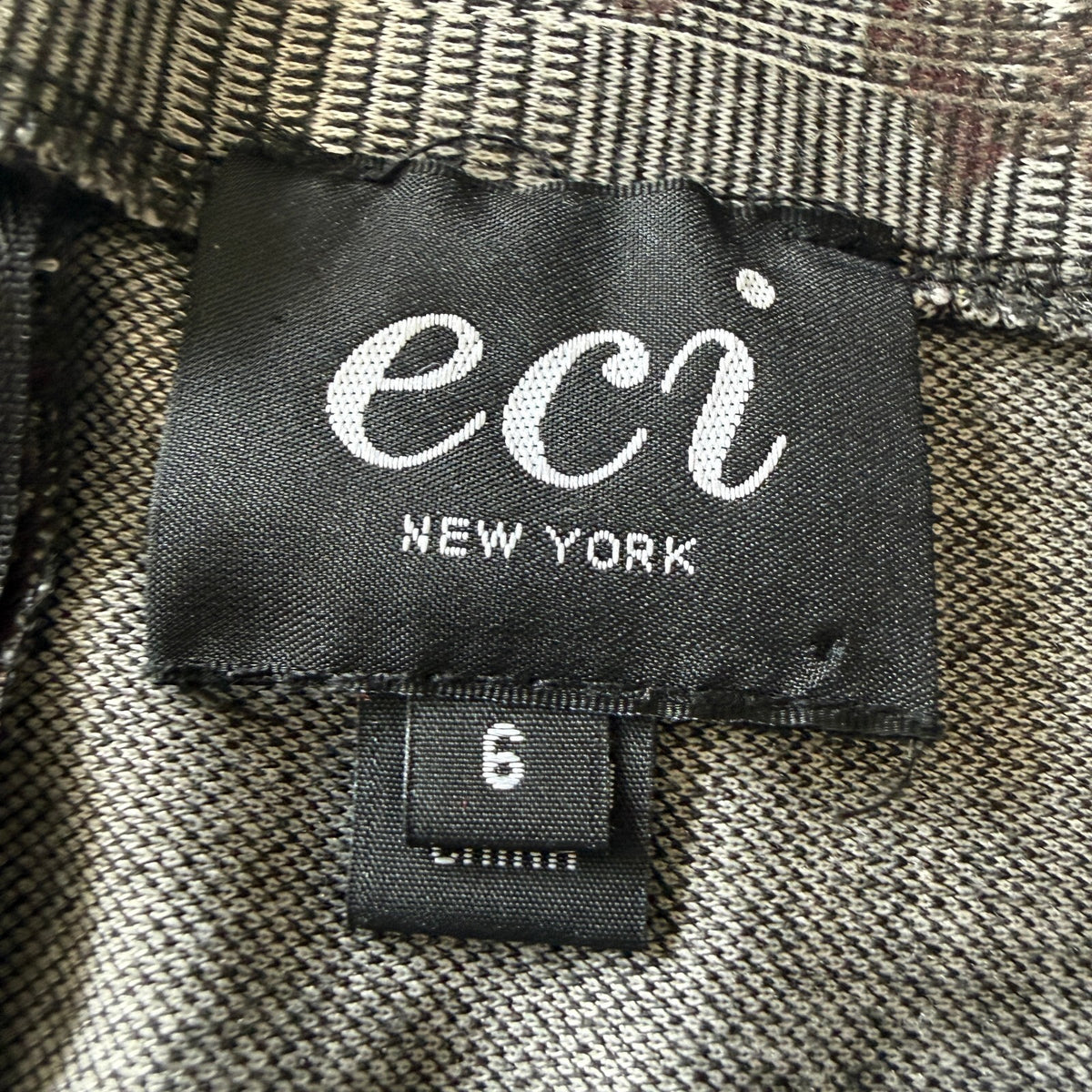 ECI New York Grey Plaid Burgundy Whimsical Floral Pencil Skirt Y2K Sz 6