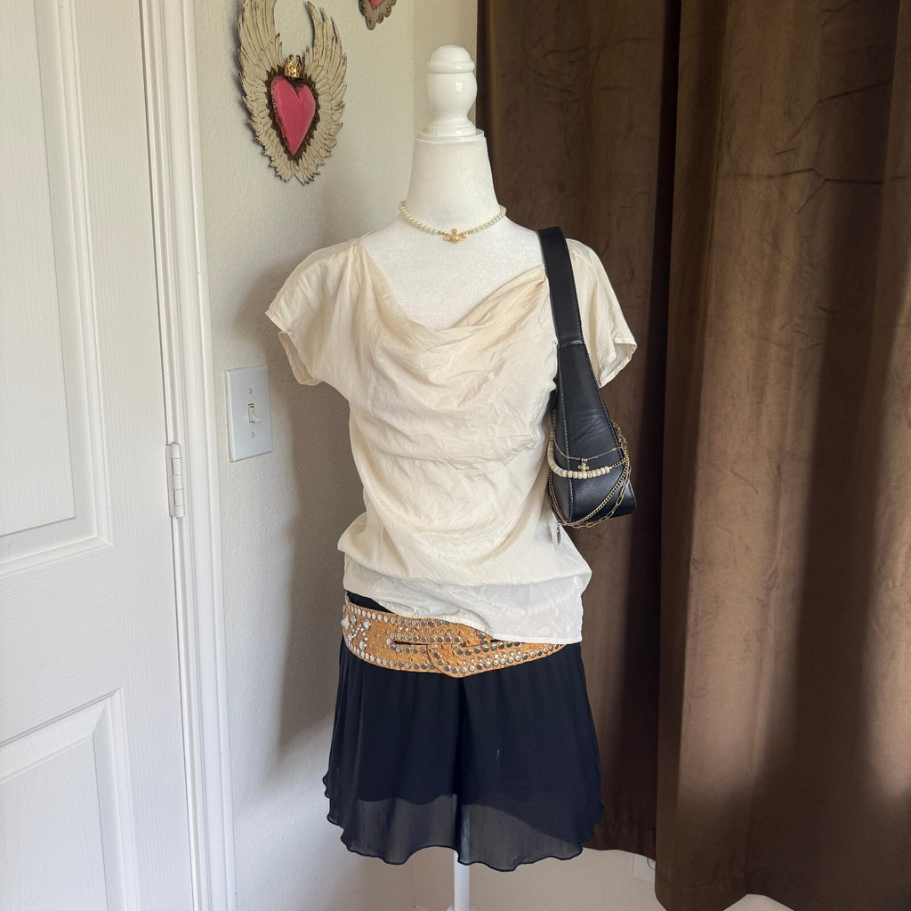 Ann Taylor Ivory Silk Cowl Neck Draped Top Sz 0 Office Coquette Back to School