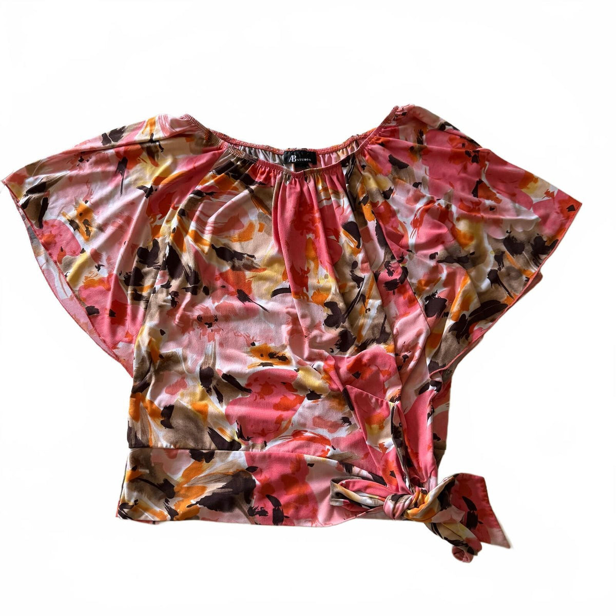 Vintage AB Studio Butterfly Batwing Sleeve Floral Draped Blouse Sz Large Fall